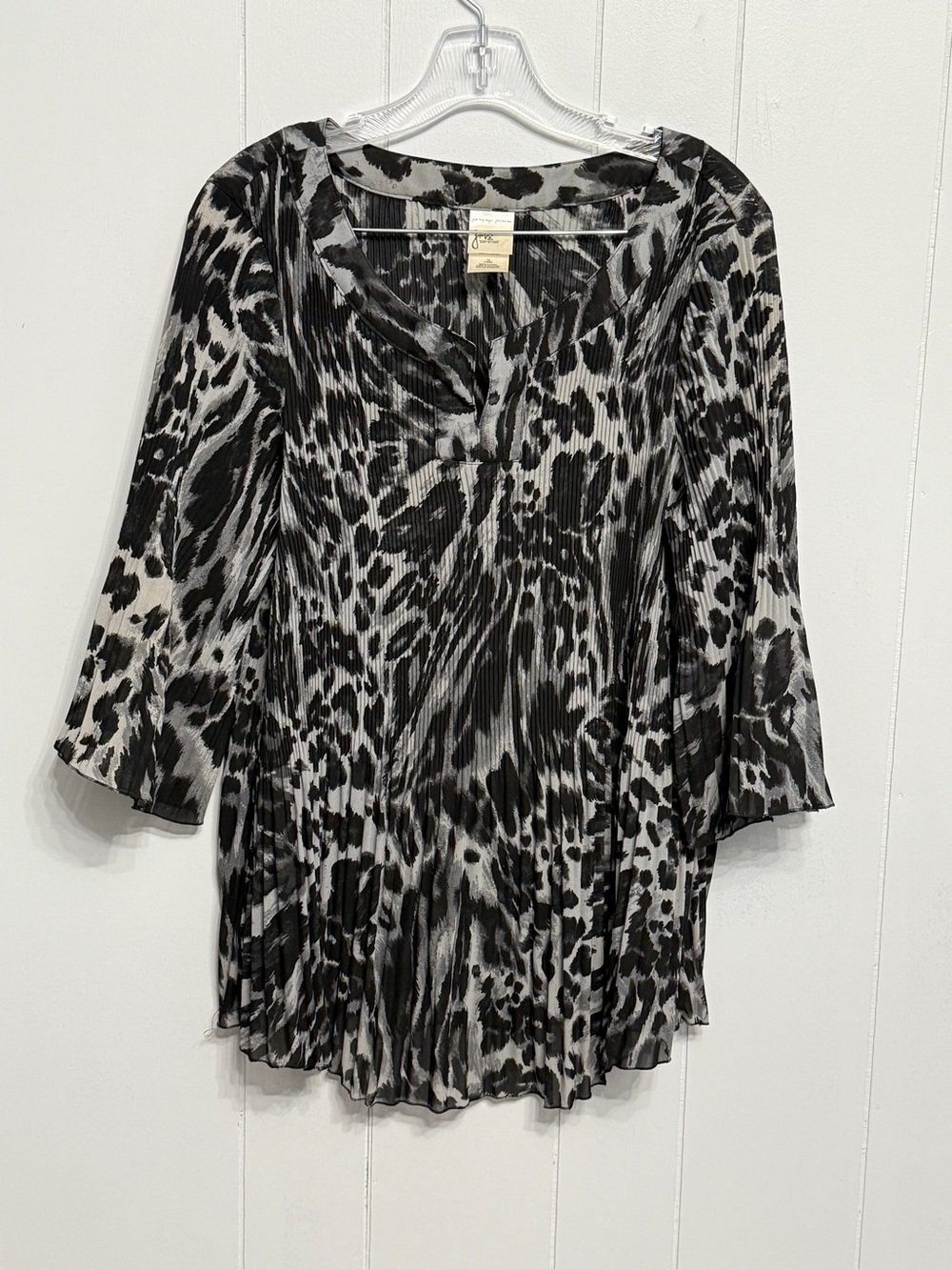 #13)  Just My Size Black & White Animal Print Pleated Tunic